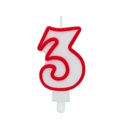 Świeczka cyferka "3" czerwony kontur Świeczka cyferka "3" czerwony kontur